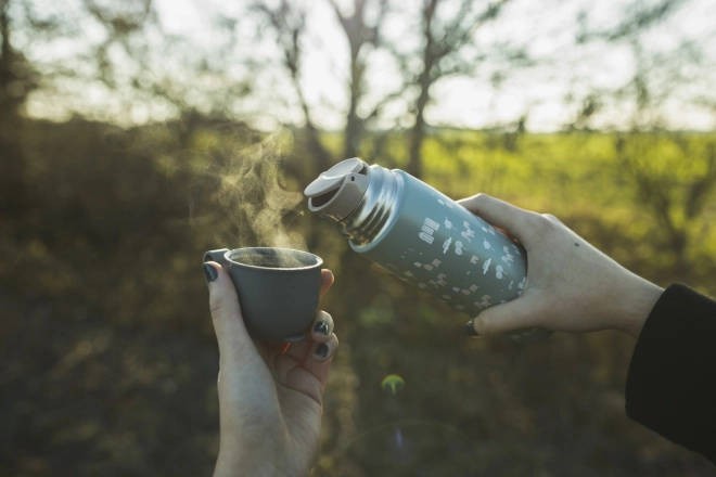 Termoska na płyny z silikonowym uchwytem 400 ml, Mountains
