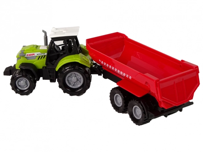 Zielony traktor z czerwoną przyczepą Dźwięk