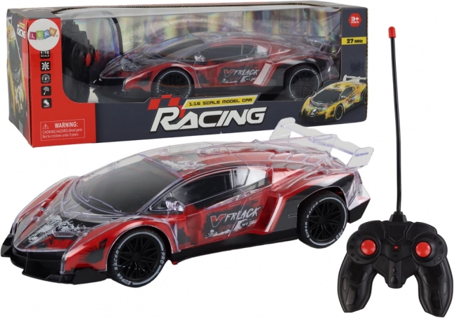 Samochód sportowy RC w skali 1:16 z czerwonymi światłami