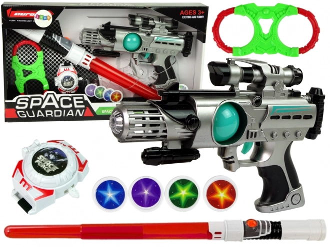 Zestaw kosmicznych broni Space Guardian z laserowym pistoletem i mieczem