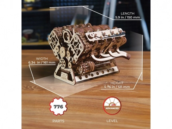 Ugears 3D drewniane puzzle silnik V8