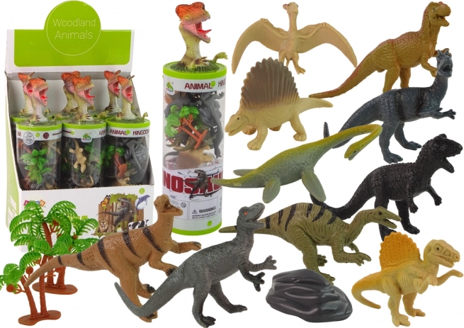 Zestaw figurek dinozaurów w tubie z dodatkami – 12 szt.