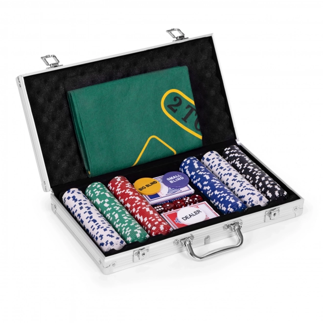 Zestaw Pokerowy Blackjack 300 żetonów 2 talie kart Mata do gry Zamykane etui do noszenia
