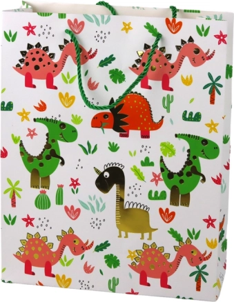 Papierowa torba prezentowa kolorowe dinozaury i palmy 32 × 26 × 10 cm