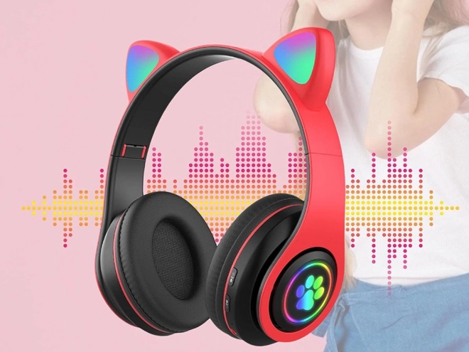 Bezprzewodowe słuchawki Bluetooth radio fm mp3 kocie uszy LED podświetlenie