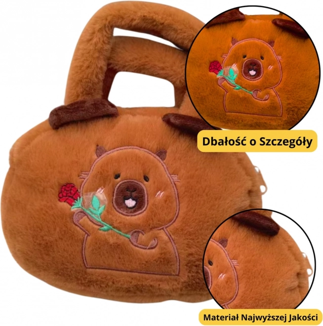Torba pluszowa z kapibarą i różą brązowa 20 cm