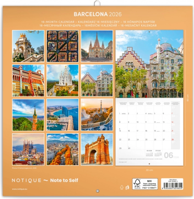 Kalendarz ścienny Barcelona 2026, 30 x 30 cm