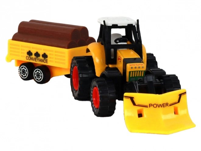 Traktor z przyczepą żółto-czerwony
