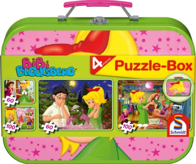 Puzzle Mała Czarodziejka Bibi 4w1 w metalowej walizeczce (60, 60, 100, 100 elementów) SCHMIDT
