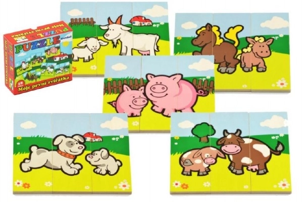 Puzzle Moje pierwsze zwierzątka drewniane 18 elementów dla najmłodszych w pudełku 13x11,5x4,5cm 12m+ MPZ