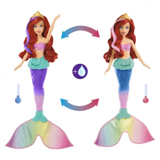 MATTEL Disney Princess lalka Ariel mała syrenka pływa, zmienia kolor