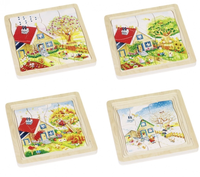 Rozwojowe drewniane puzzle Pory roku