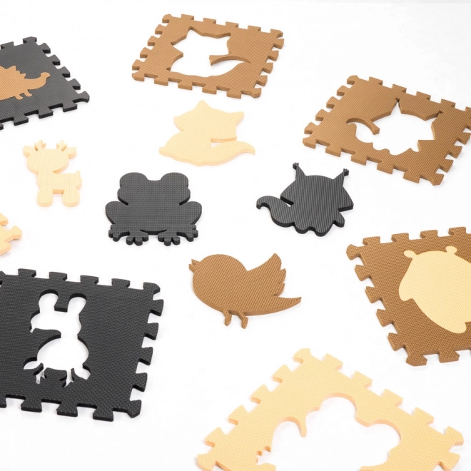 Brązowe piankowe puzzle z leśnymi zwierzątkami - 9 sztuk