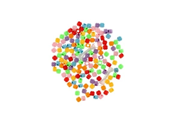 Koraliki z sznurkiem plastik, mix kolorów, w plastikowym pudełku 3,5x12,5cm