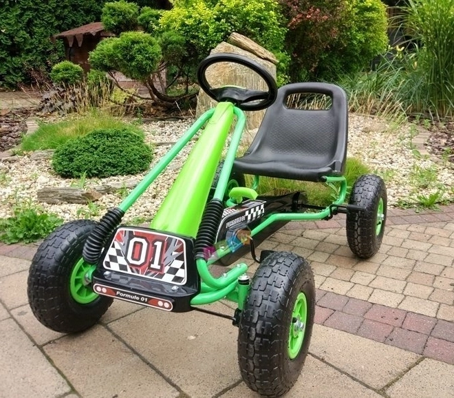 Pedałowy gokart powietrzny + Nadmuchiwane opony + Regulowane siedzenie – Zielona