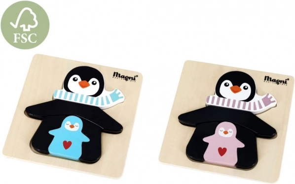 Drewniane puzzle pingwin z młodymi
