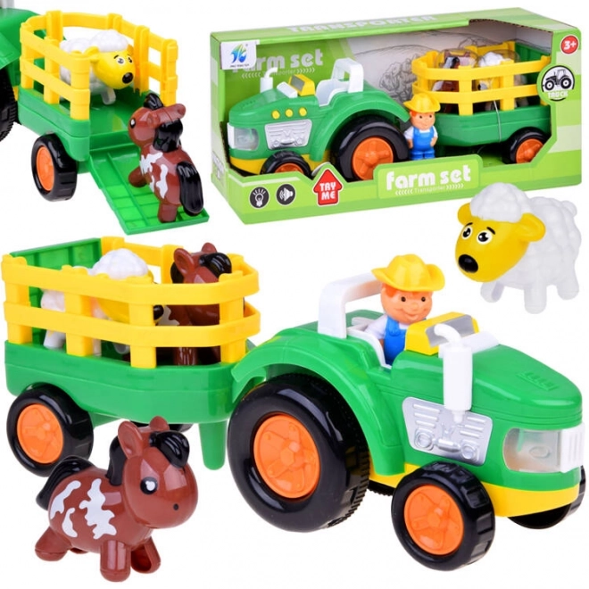 Rolniczy traktor z przyczepą i zwierzętami dźwięk + światło ZA5390