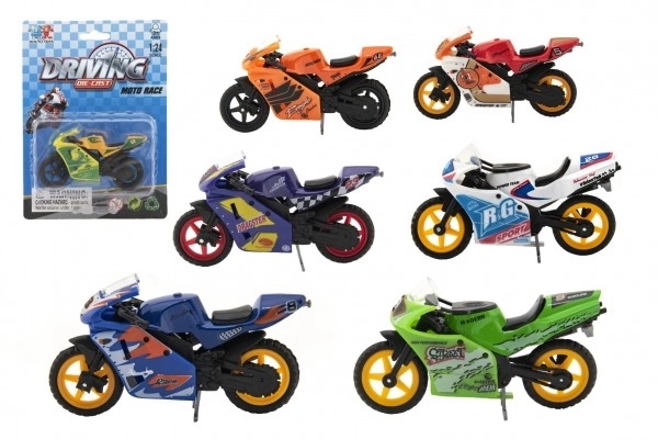 Motocykl wyścigowy metalowy/plastikowy 8cm na wolne koło mix rodzajów na karcie