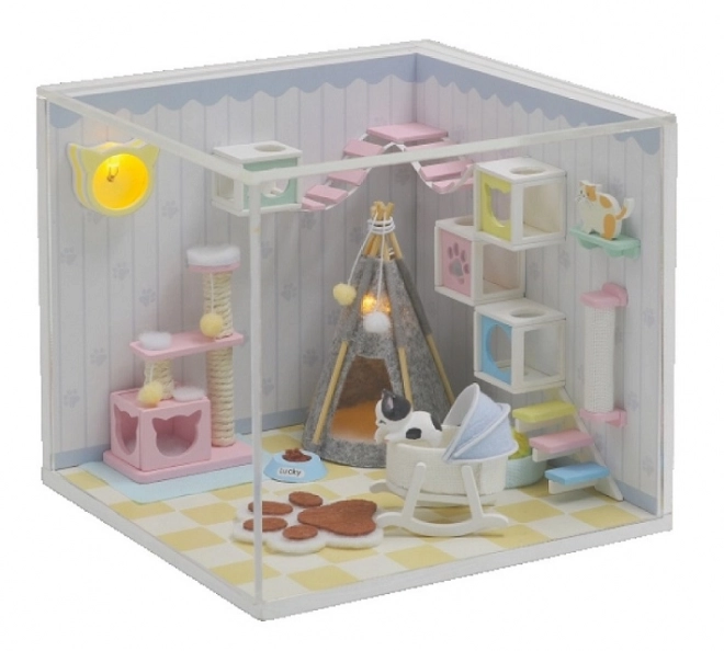 Dziewięć miniatura domku przytulna łazienka/Dom kota Miau