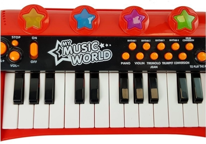 Klawiatura Pianinko 24 klawisze USB mikrofon czerwona
