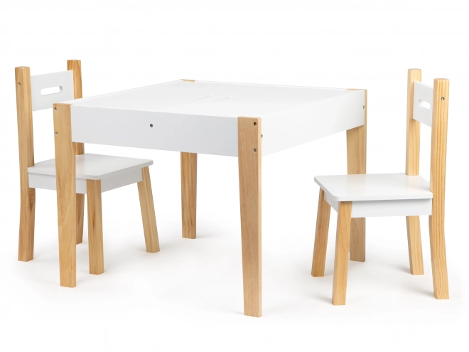 ECOTOYS Drewniany stolik dziecięcy z tablicą i dwoma krzesełkami