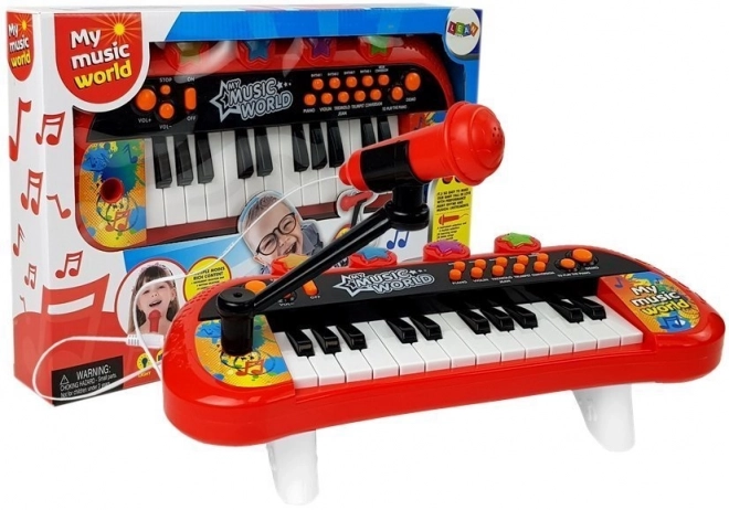 Klawiatura Pianinko 24 klawisze USB mikrofon czerwona