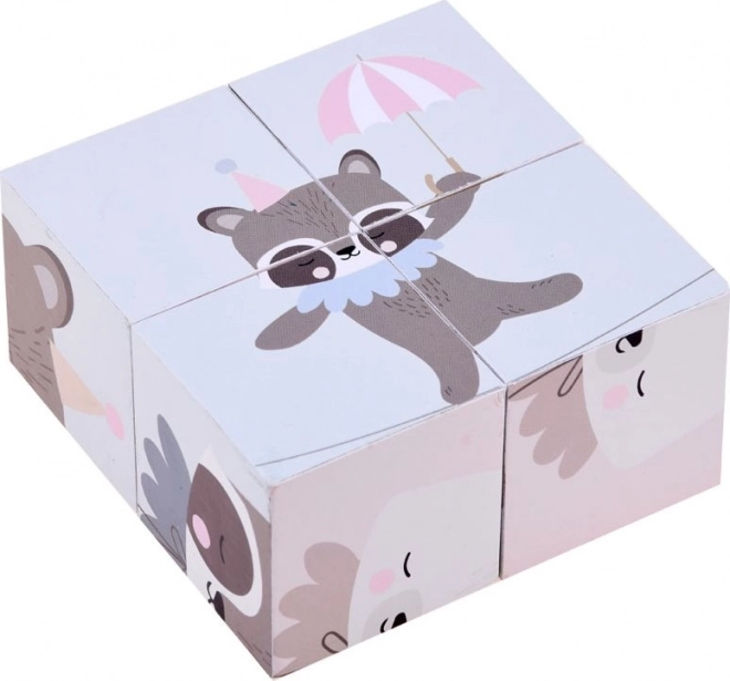 Drewniane puzzle kostki ze zwierzątkami