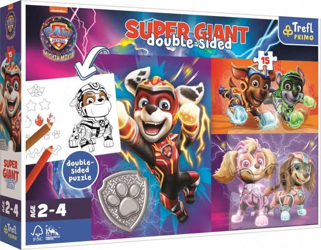 GIANT Puzzle dwustronne Świetny zespół Psi patrol 15 elementów w pudełku 40x27cm 24m+