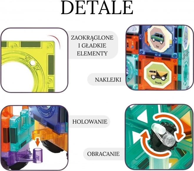 Woopie magnetyczne klocki 3D – zamek i pojazdy, 71 elementów