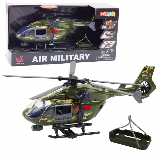 Helikopter wojskowy z reflektorami i dźwiękami
