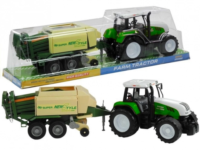 Duży traktor z przyczepą, maszyna rolnicza 65 cm