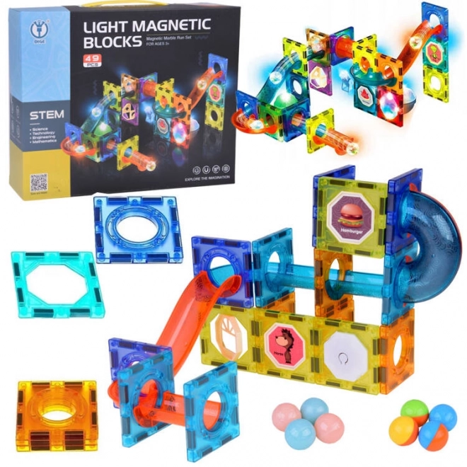 3D magnetyczne klocki dla dzieci Świecący tor kulkowy 49 elementów ZA5250