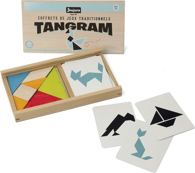 Jeujura tangram z szablonami w drewnianym pudełku