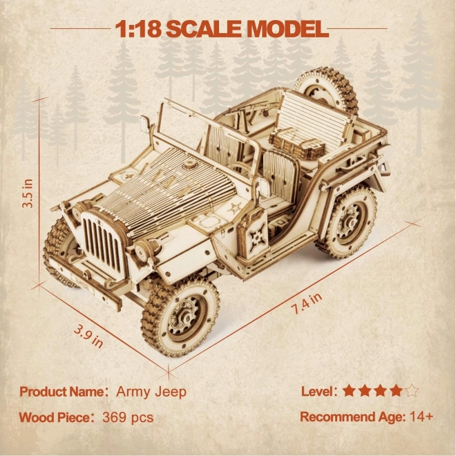 Wojskowy Jeep - 3D drewniane puzzle