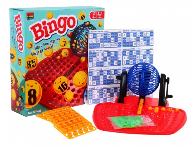 Gra dla dzieci Bingo 4+ Loteria Liczb + Maszyna losująca z bębnem + Kulki z liczbami + Karty Żetony