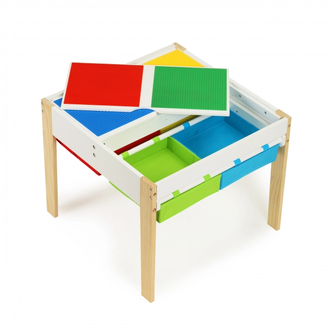 ECOTOYS Drewniany stół dziecięcy z płyta do gry i dwoma krzesłami