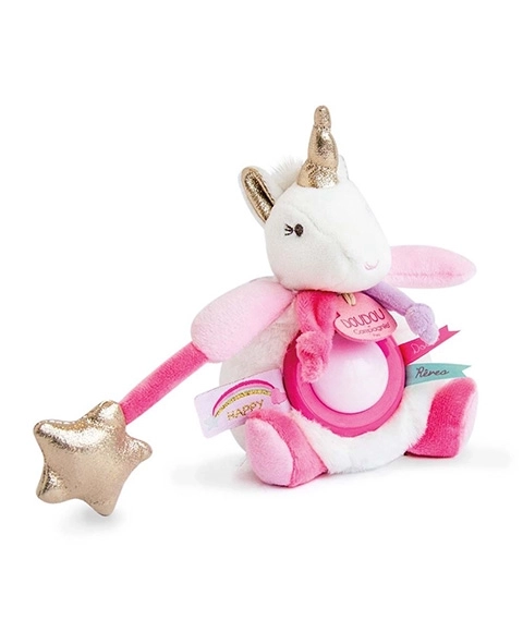 Doudou pluszowy jednorożec z nocnym światłem 22 cm
