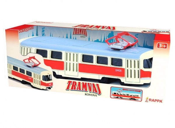 Tramwaj Tatra T3 czeska metalowa 16cm retro na mechanizm wstecznego biegu w pudełku 20x8x6cm CZ design