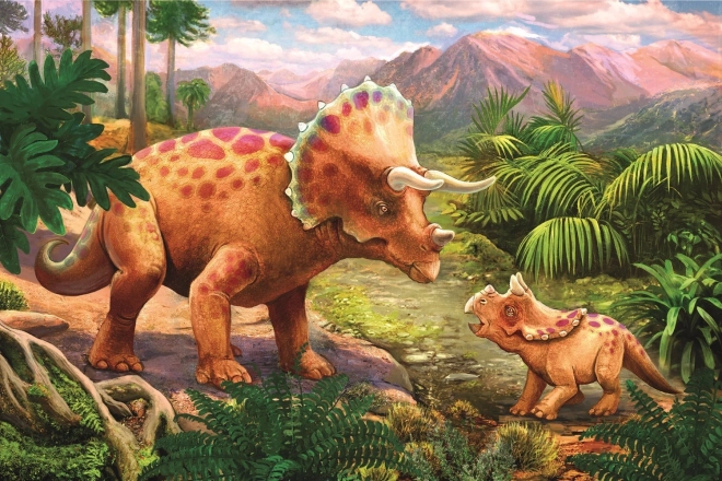 TREFL Puzzle Niesamowite dinozaury: Triceratops z młodym 54 elementów