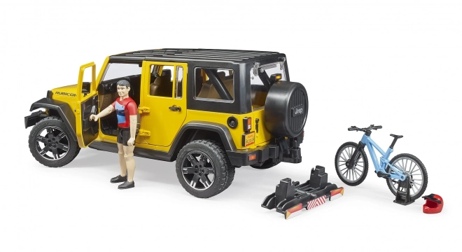 Bruder Jeep Wrangler Rubicon z rowerzystą i rowerem