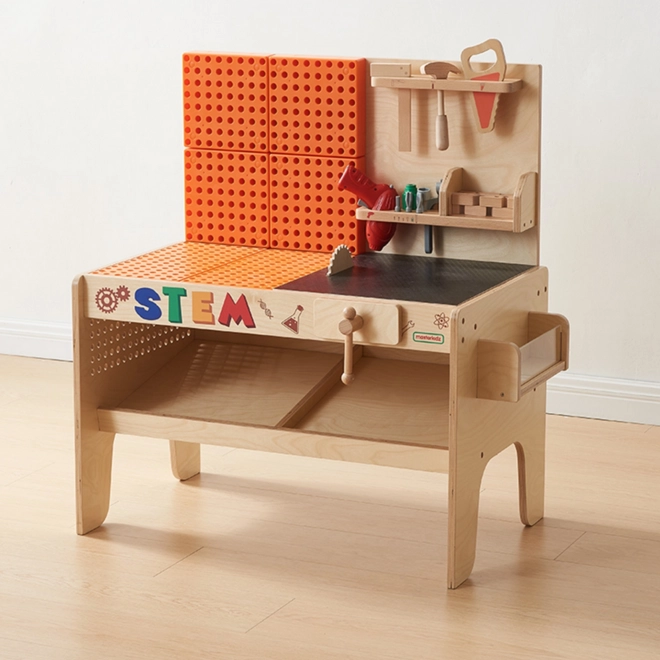 Masterkidz drewniany montessori STEM warsztatowy stół XXL z narzędziami i akcesoriami