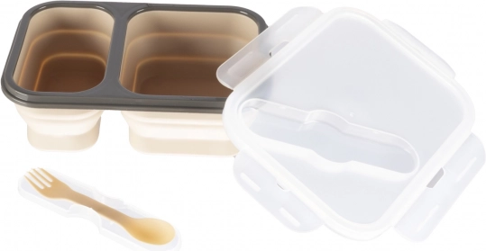 Silikonowe pudełko śniadaniowe z sztućcami duże, Sand Beige