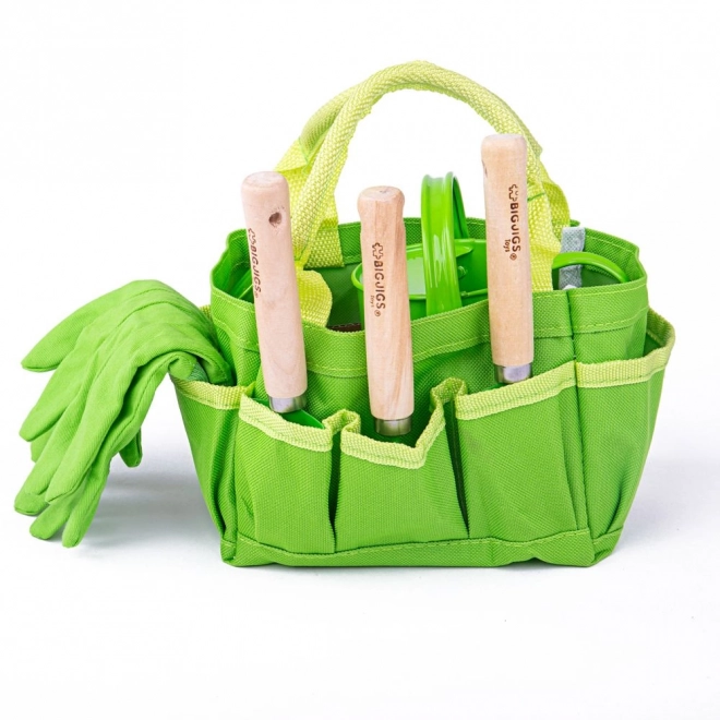 Bigjigs Toys Zestaw ogrodowy w płóciennej torbie zielony