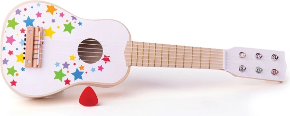 Drewniana dziecięca gitara z motywem gwiazd