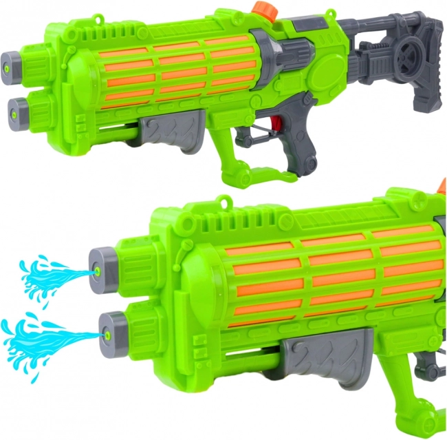 Duży pistolet na wodę z mechanicznym pompowaniem, podwójna dysza, zielony, 1250 ml