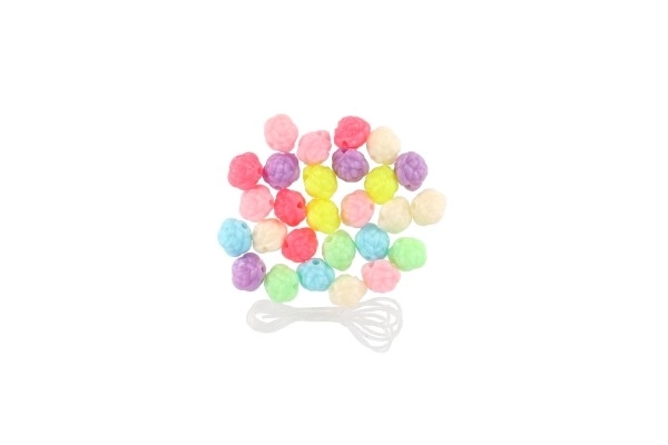 Plastikowe koraliki kwiatki ze sznurkiem 2 rodzaje w woreczku 6,5x11x1cm