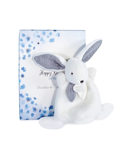 Doudou Pudełko prezentowe niebieskie - mini króliczek 17 cm