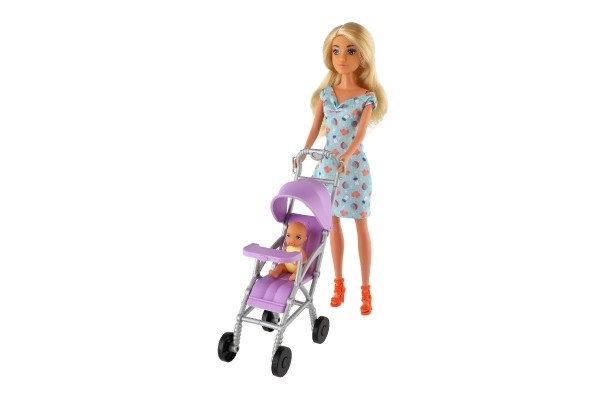 Lalka Anlily 30cm z dziewczynką i wózkiem + akcesoria plastikowe w pudełku 20x32x7cm