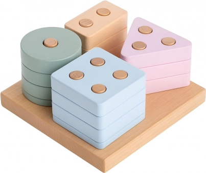 CUBIKA Pastel sortowanie kształtów IV – drewniana układanka 17 elementów
