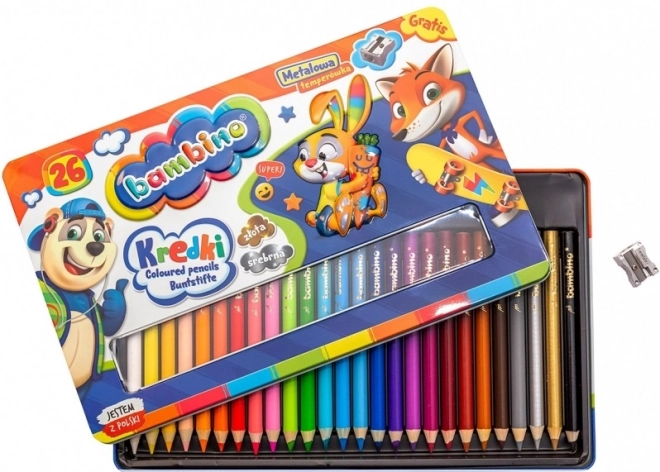 BAMBINO Kredki pastelowe drewniana ramka metalowe pudełko